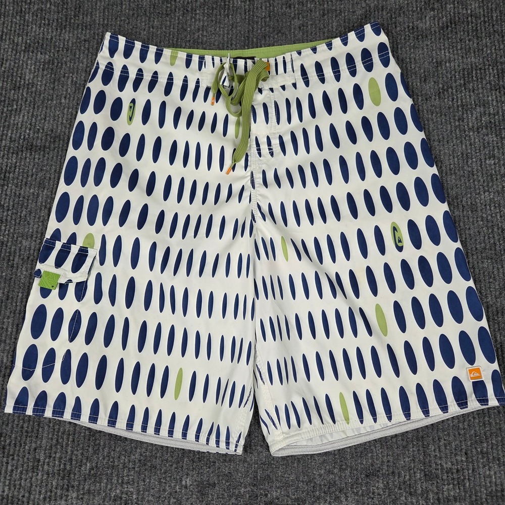 Quiksilver Mens‎ Board Shorts White Navy Lime Green Geometric Print Size 34
